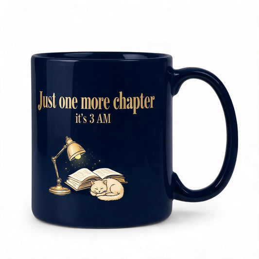 Just One More Chapter Mug - Funny Book Lover Ceramic Mug 11oz - Night Reader Gift